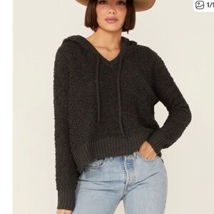 POL Black Textured V-Neck Sweater